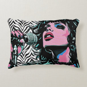 Pop Art Singer Teal Pink Punk Rocker Music Lovers Accent Pillow