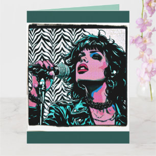Pop Art Singer Teal Pink Punk Rocker Music Lovers Card
