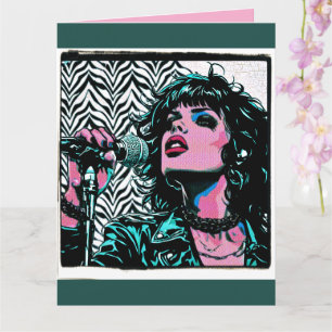 Pop Art Singer Teal Pink Punk Rocker Music Lovers Card