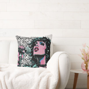 Pop Art Singer Teal Pink Punk Rocker Music Lovers Throw Pillow