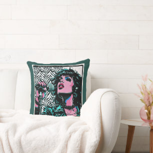 Pop Art Singer Teal Pink Punk Rocker Music Lovers Throw Pillow