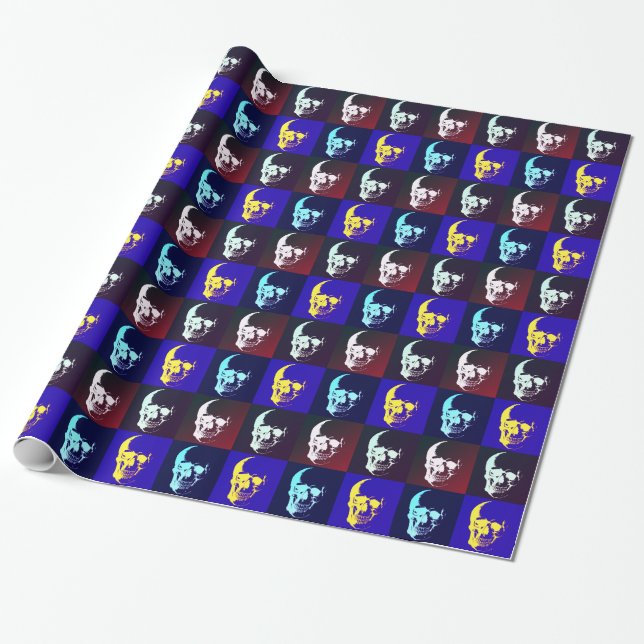 Pop Art Skull Retro Style Miami Wrapping Paper (Unrolled)