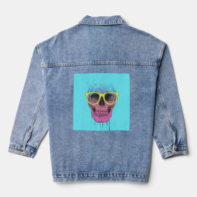 Pop art skull with glasses denim jacket (Back)