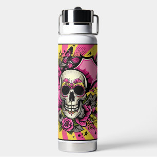 Pop Art Skulls Butterflies and Flowers Water Bottle