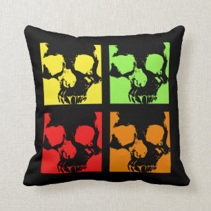 Pop art skulls punk retro Halloween Throw Pillow