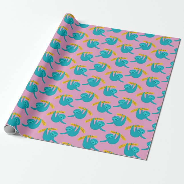 Pop Art Sloth Pattern Wrapping Paper (Unrolled)