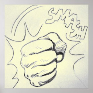 Pop Art Smash Punch Pencil Sketch Poster