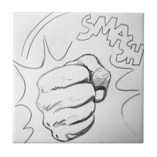 Pop Art Smash Punch Pencil Sketch Tile (Front)