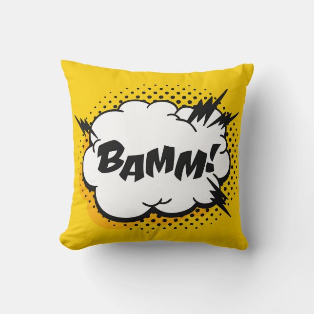 Pop art speech bubble drawing with text. Cartoon s Throw Pillow (Front)