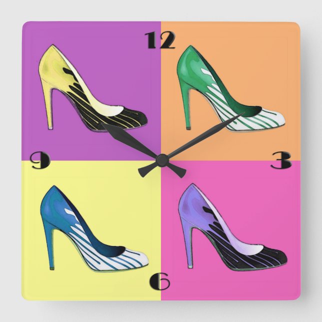 Pop Art Stiletto Pumps / Shoes / High Heels Square Wall Clock (Front)