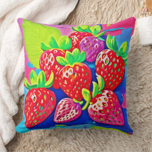 Pop Art Strawberries Throw Pillow