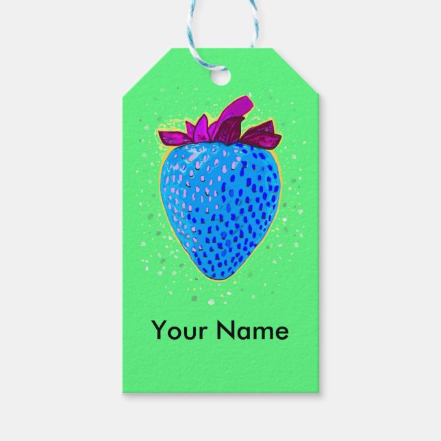 Pop Art Strawberry Blue Gift Tags (Front)