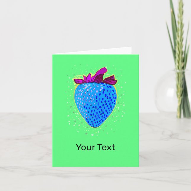Pop Art Strawberry Blue Note Card (Front)