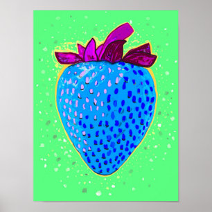 Pop Art Strawberry Blue Poster