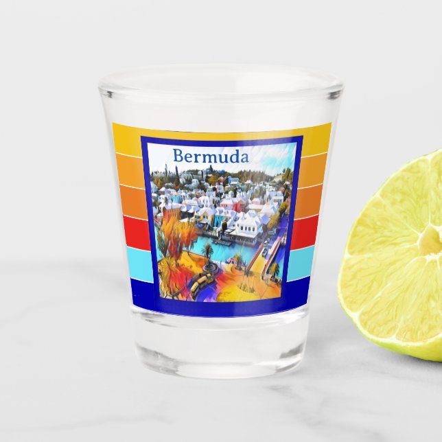 Pop Art Stripes Bermuda  Shot Glass (Front)