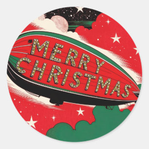 Pop Art Style Christmas Blimp Merry Christmas Classic Round Sticker