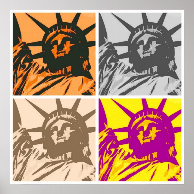 Pop Art Style Statue of Liberty 4 Colours Poster (Front)
