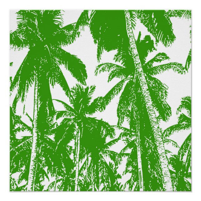 Pop-Art Style Tropical Palm Trees in Green & White Poster (Front)