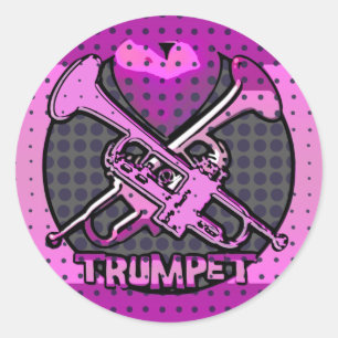 Pop Art Style Trumpets Classic Round Sticker