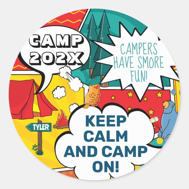 Pop Art Summer Camp Fun Classic Round Sticker (Front)