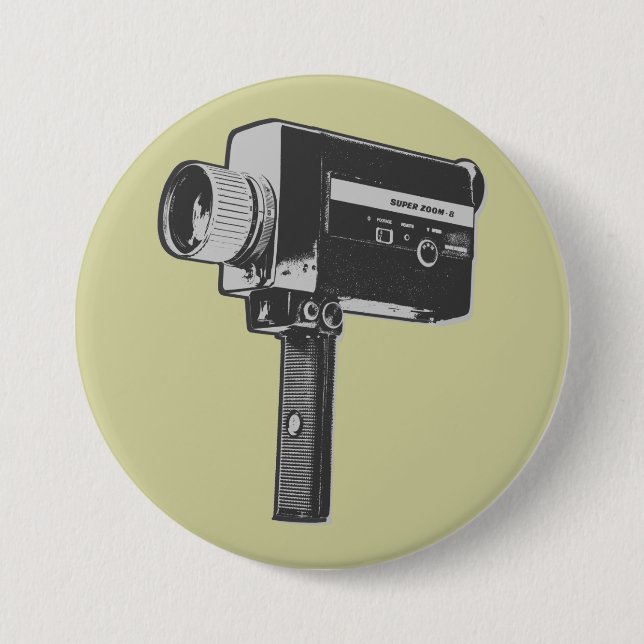 Pop Art Super 8 Movie Camera 3 Inch Round Button (Front)