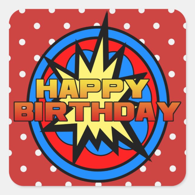 Pop Art Superpower Hero Happy Birthday Stickers (Front)