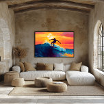 Pop Art Surfing Sunset Wall Art – Wave Riding<br><div class="desc">This vibrant pop art surfing scene captures the thrill of catching a wave at sunset. Featuring bold colours and a dramatic ocean backdrop, this artwork is perfect for surfers, beach lovers, and those who appreciate the freedom of the open sea. Customize the surfboard with your name or a fun phrase,...</div>