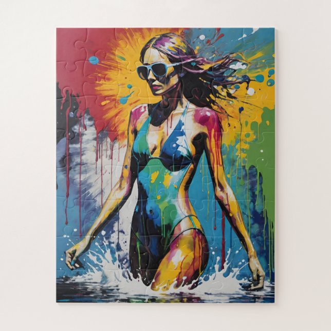 Pop Art Swimsuit Model Paint Splatter Jigsaw Puzzle (Vertical)