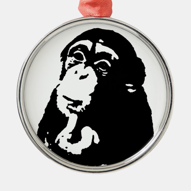 Pop Art Thinking Chimpanzee Metal Ornament (Front)