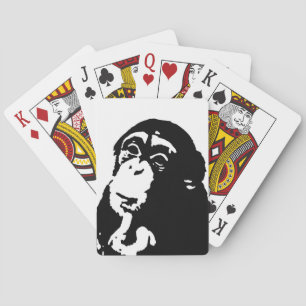 Pop Art Thinking Chimpanzee Playing Cards