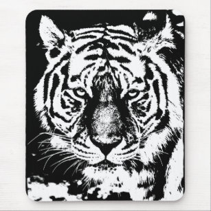 Pop Art Tiger Head Black And White Template Mouse Pad