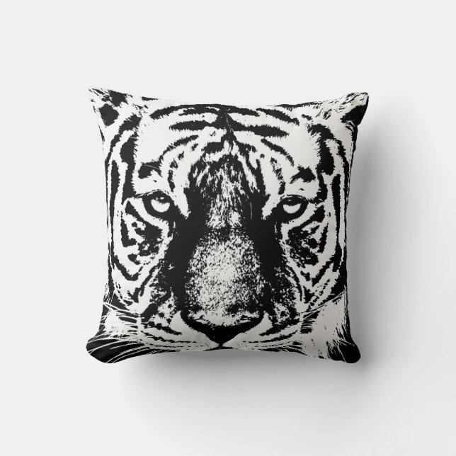 Pop Art Tiger Head Modern Template Black White Throw Pillow (Front)