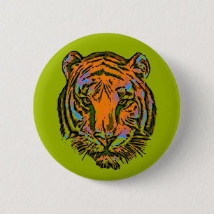 Pop Art TIGER HEAD + your backgr. & ideas 2 Inch Round Button
