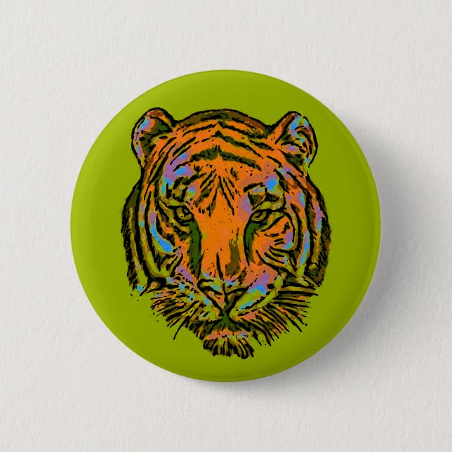 Pop Art TIGER HEAD + your backgr. & ideas 2 Inch Round Button (Front)