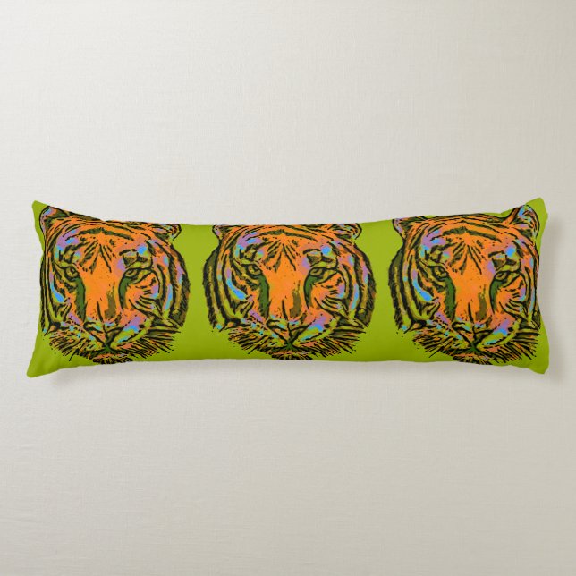 Pop Art TIGER HEAD + your backgr. & ideas Body Pillow (Front)