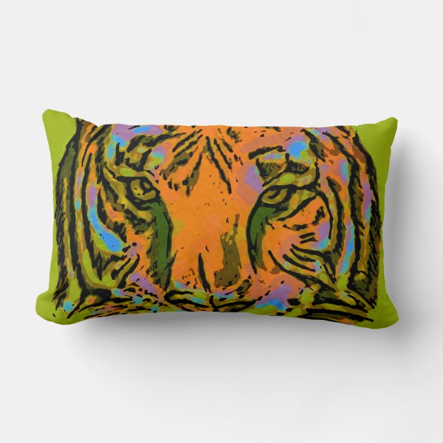Pop Art TIGER HEAD + your backgr. & ideas Lumbar Pillow (Front)