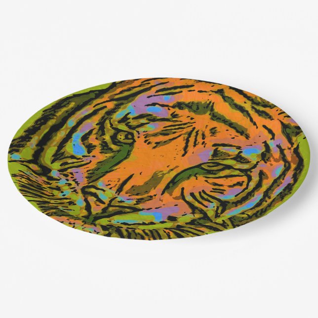 Pop Art TIGER HEAD + your backgr. & ideas Paper Plate (Angled)