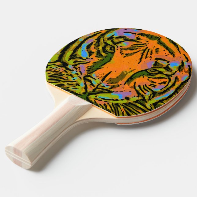 Pop Art TIGER HEAD + your backgr. & ideas Ping Pong Paddle (Front Angle)