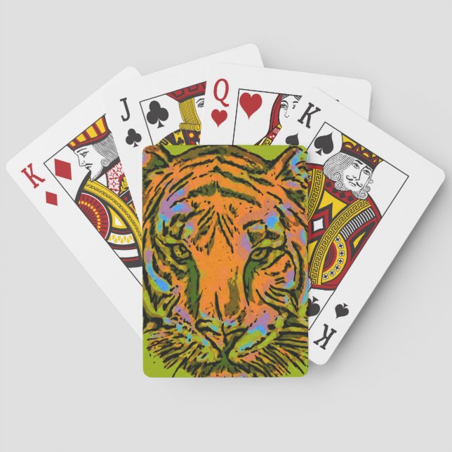 Pop Art TIGER HEAD + your backgr. & ideas Playing Cards (Back)