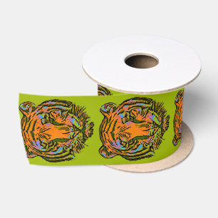 Pop Art TIGER HEAD + your backgr. & ideas Satin Ribbon