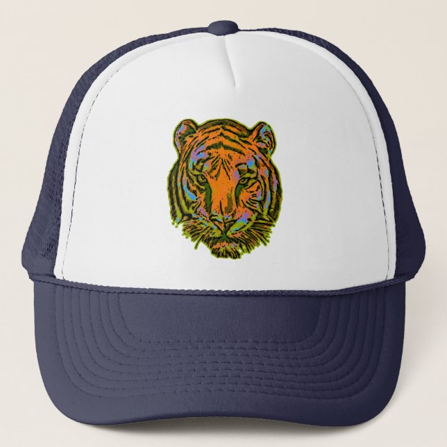 Pop Art TIGER HEAD + your backgr. & ideas Trucker Hat (Front)