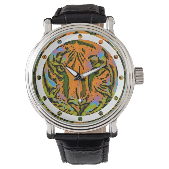 Pop Art TIGER HEAD + your backgr. & ideas Watch (Front)