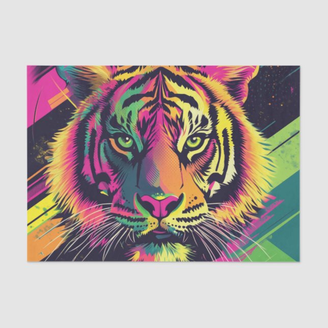 Pop Art Tiger Illustration with Neon Colors Tissue Paper (Front)