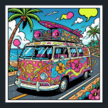 Pop Art Van Poster<br><div class="desc">A high-quality graphic of a vintage beach van in a psychedelic Pop Art style. The van features bold patterns, bright, contrasting colours, and thick outlines, giving it a playful, comic-book aesthetic.</div>