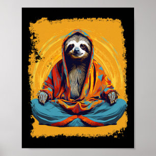 Pop Art Vintage Zoo Animal Sloth Yoga Poster