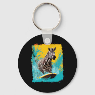 Pop Art Vintage Zoo Animal Zebra Surfing Keychain