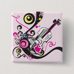 Pop Art Violin Abstract Musical Punk Rock 2 Inch Square Button