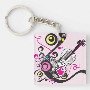 Pop Art Violin Abstract Musical Punk Rock Keychain