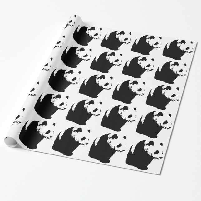 Pop Art Walking Panda Christmas Wrapping Paper (Unrolled)