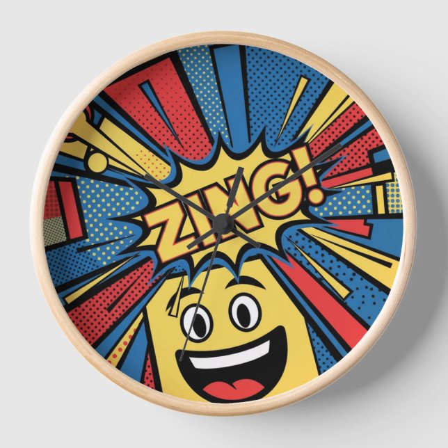 Pop Art Wall Clock – Bold Red, Yellow & Blue Desig (Front)